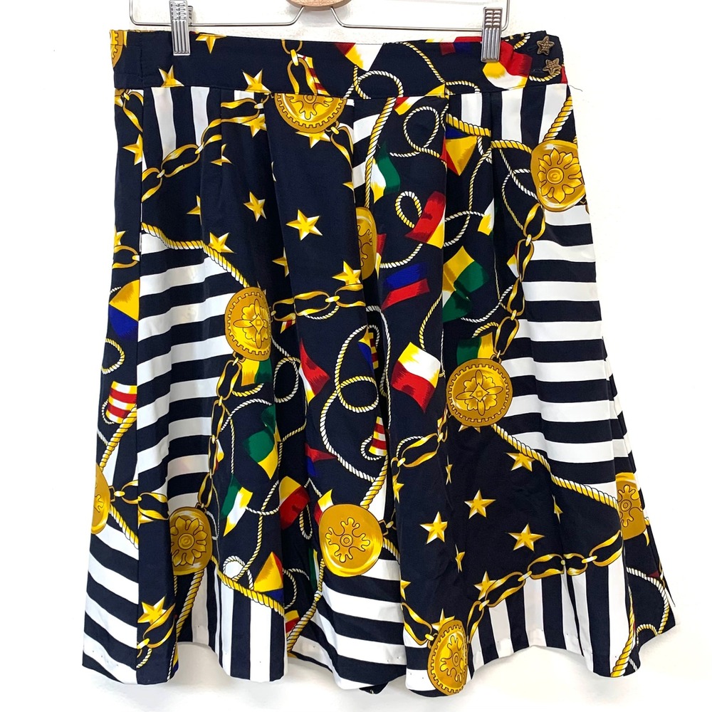 Graver Studio Nautical Chain Print Culottes Skirt Navy White Large Made USA